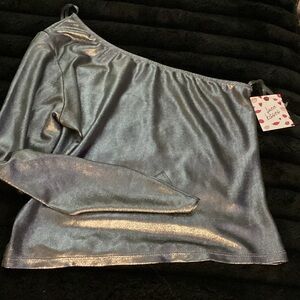 Free Kisses Silver One-Shoulder Crop Top